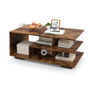 Rectangular Coffee Table with L-shaped Middle Shelf-Brown - Color: Brown