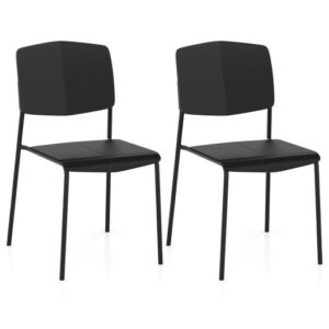 Modern Plastic Dining Chair Set of 2 with Metal Legs and Curved Back-Black - Color: Black