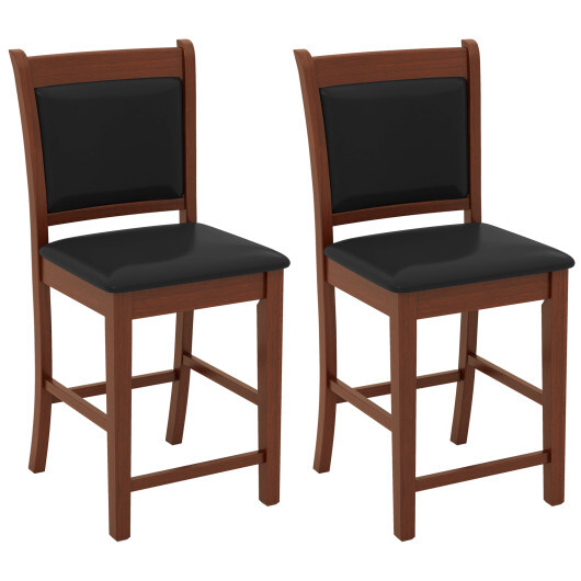 Upholstered Counter Stool Set of 2 with Solid Rubber Wood Frame-Brown - Color: Brown