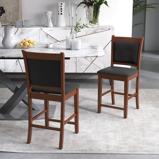Upholstered Counter Stool Set of 2 with Solid Rubber Wood Frame-Brown - Color: Brown - Image 3