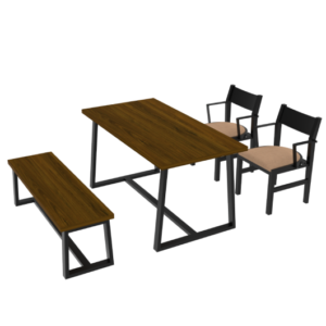 4-Person Dining Table Set with Chairs and Bench-Regular Design-Dark Wood-Brown - Color: Regular Design-Dark Wood-Brown