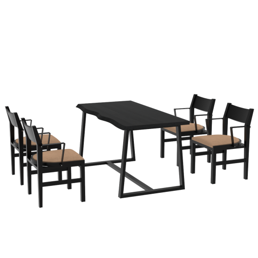 4-Person Dining Table Set with Chairs and Bench-Irregular Design-Black-Brown-4 - Color: Irregular Design-Black-Brown-4 - Image 2