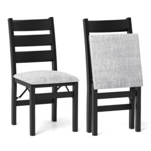 Modern Upholstered Folding Chairs Set of 2 with Comfy Backrest-Black - Color: Black
