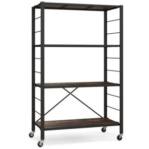 4-tier Foldable Storage Shelf for Tool Room Kitchen Living Room-Black - Color: Black