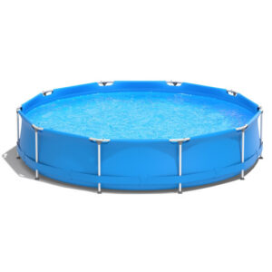 Round Above Ground Swimming Pool With Pool Cover-Blue - Color: Blue