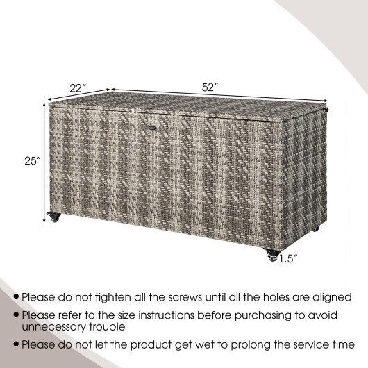96 Gallon PE Wicker Outdoor Storage Box with 4 Wheels-Gray - Color: Gray - Image 4