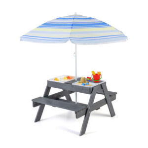 Kids Picnic Table Set with 3 Removable Bins-Gray - Color: Gray