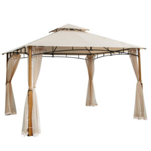 12 x 10 Feet Outdoor Patio Gazebo with Netting and 2-Tier Canopy Roof-Beige - Color: Beige