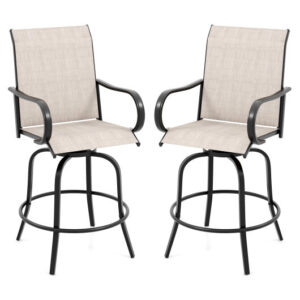 2 Pieces 360 Rotating Bar Stool Set with Armrests for Patio-Gray - Color: Gray