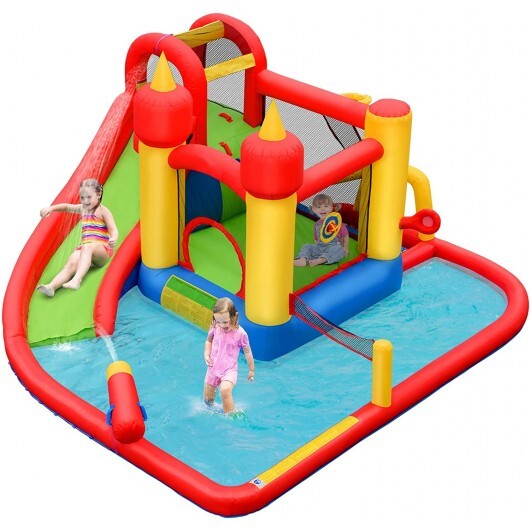 Inflatable Water Slide Jumper Bounce House with Ocean Ball without Blower - Color: Black