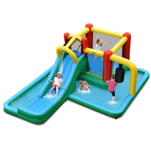 Slide Water Park Climbing Bouncer Pendulum Chunnel Game without Air-blower - Color: Blue