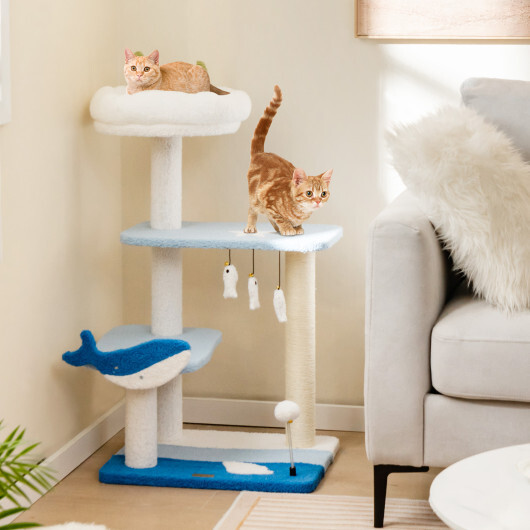 3-level Cat Tower with Sisal Covered Scratching Posts-Blue - Color: Blue - Image 3