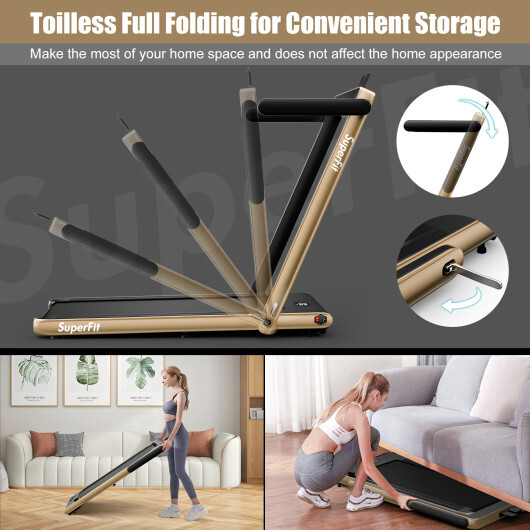 2.25HP 2 in 1 Folding Treadmill with APP Speaker Remote Control-Yellow - Color: Yellow - Image 5