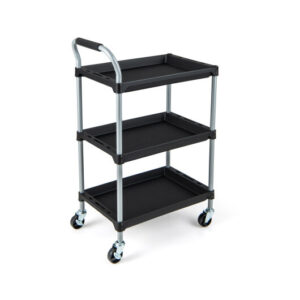 3 Layer Tool Cart with PP Shelves Sponged Handle and Swivel Wheel-Black - Color: Black