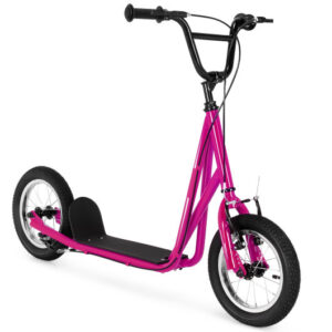 Height Adjustable Kid Kick Scooter with 12 Inch Air Filled Wheel-Pink - Color: Pink