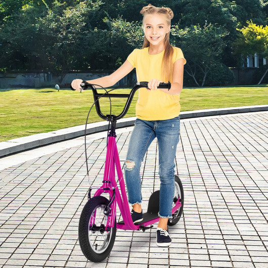 Height Adjustable Kid Kick Scooter with 12 Inch Air Filled Wheel-Pink - Color: Pink - Image 2