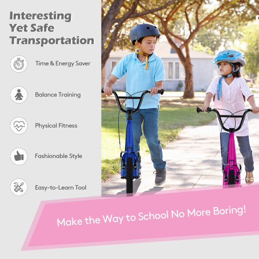 Height Adjustable Kid Kick Scooter with 12 Inch Air Filled Wheel-Pink - Color: Pink - Image 3