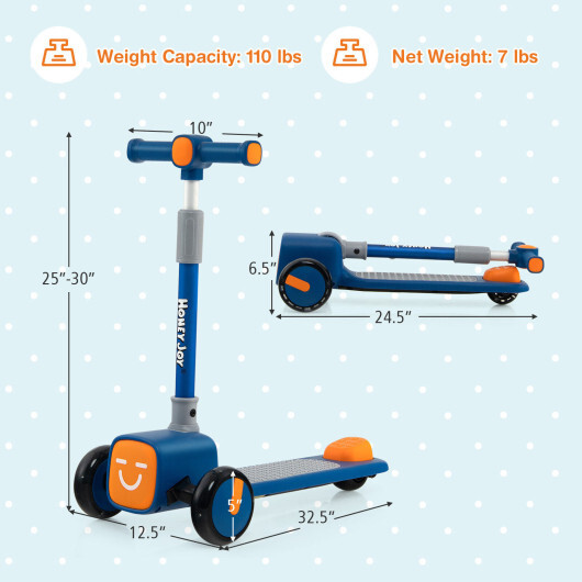 Folding Adjustable Kids Toy Scooter with LED Flashing Wheels Horn 4 Emoji Covers-Blue - Color: Blue - Image 4