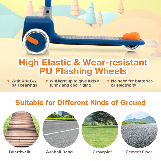 Folding Adjustable Kids Toy Scooter with LED Flashing Wheels Horn 4 Emoji Covers-Blue - Color: Blue - Image 5