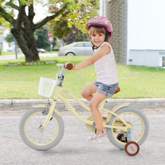 14 Inch Kids Bike Adjustable with Training Wheels Ages 3-8 Years Olds-14 inches - Color: Beige - Size: 14 inches - Image 2