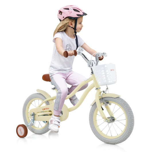 14 Inch Kids Bike Adjustable with Training Wheels Ages 3-8 Years Olds-14 inches - Color: Beige - Size: 14 inches - Image 4