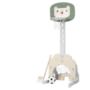 3-in-1 Adjustable Kids Basketball Hoop Sports Set-Green - Color: Green